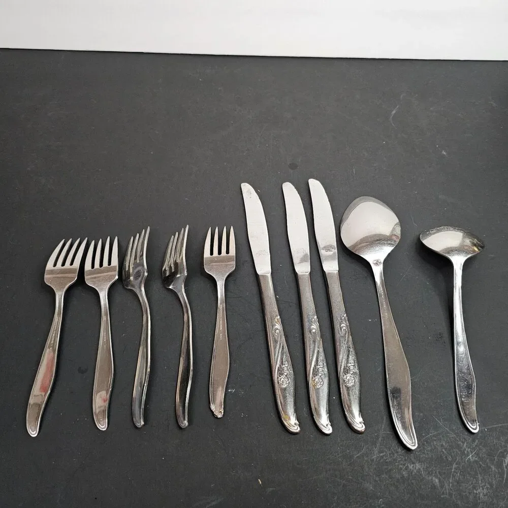Utica UTI-1 Rose Scroll Cut Co Stainless Flatware Set of 10 Asst Forks Knives